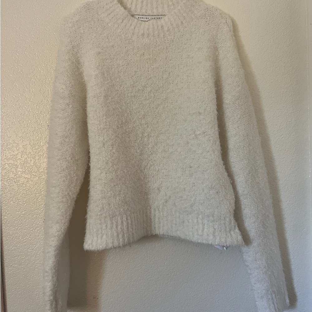 English Factory Ladies small Cream Cozy Crew Neck Sweater Wool Blend Sheep Fur